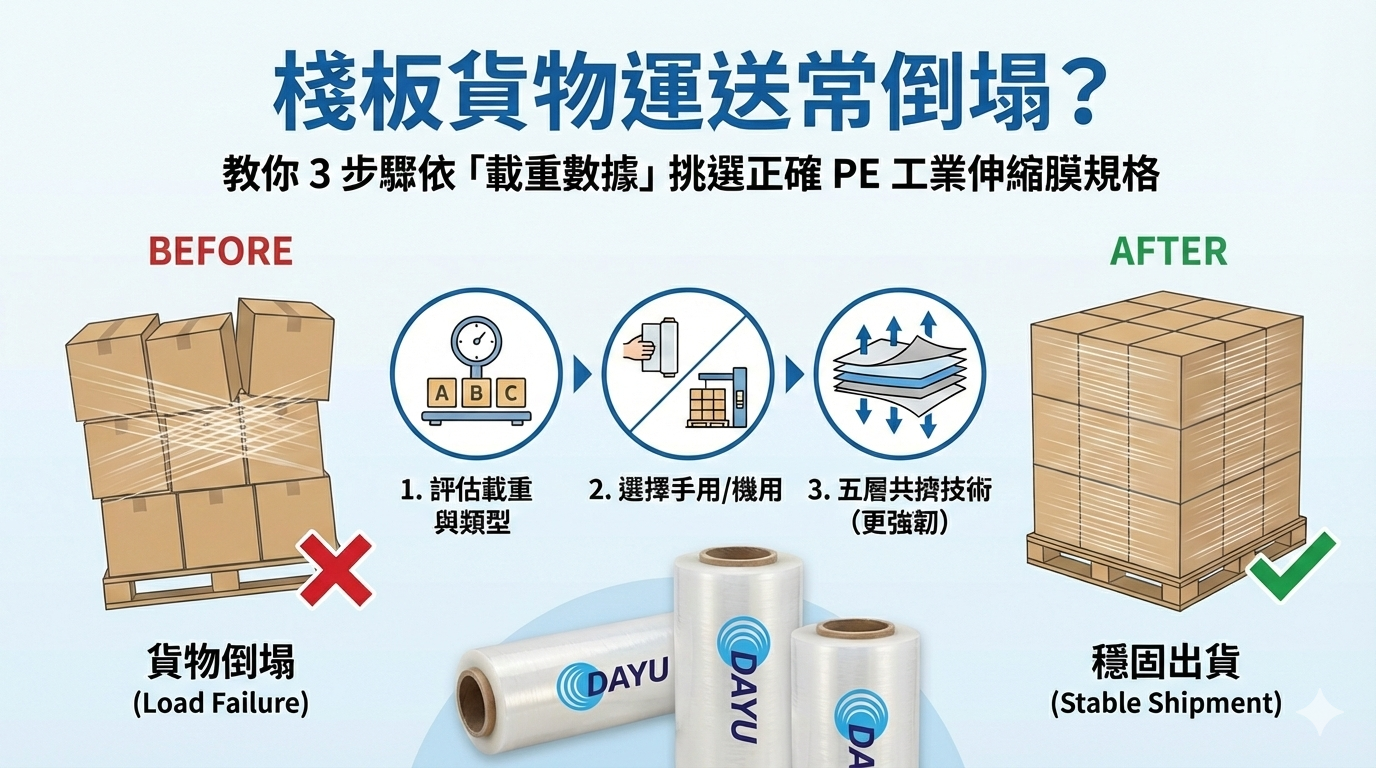 PE伸縮膜規格挑選指南：3步驟教您降本增效，手用/機用膜全解析｜大裕塑膠