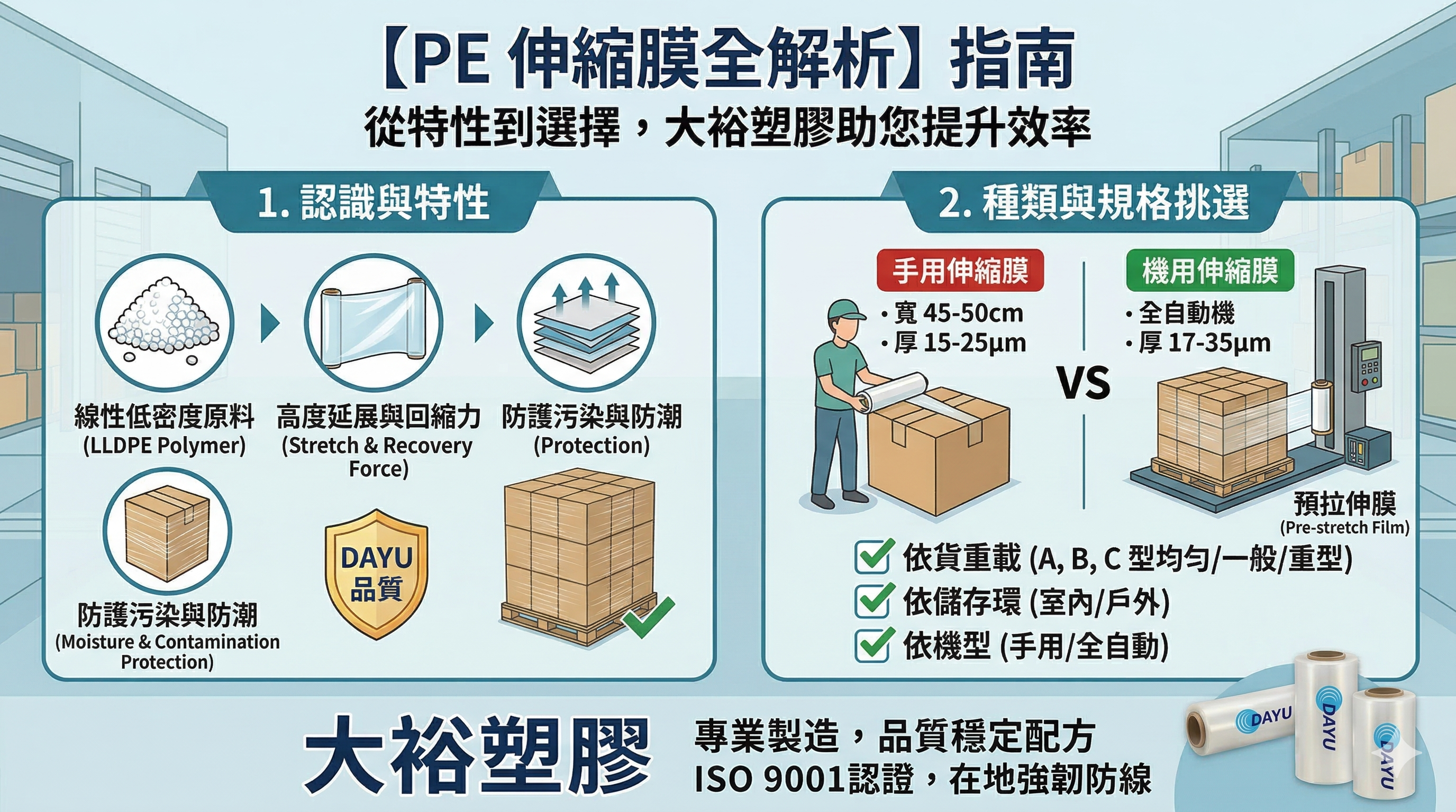 【PE伸縮膜全解析】什麼是PE棧板膜？種類、用途與挑選指南｜大裕塑膠